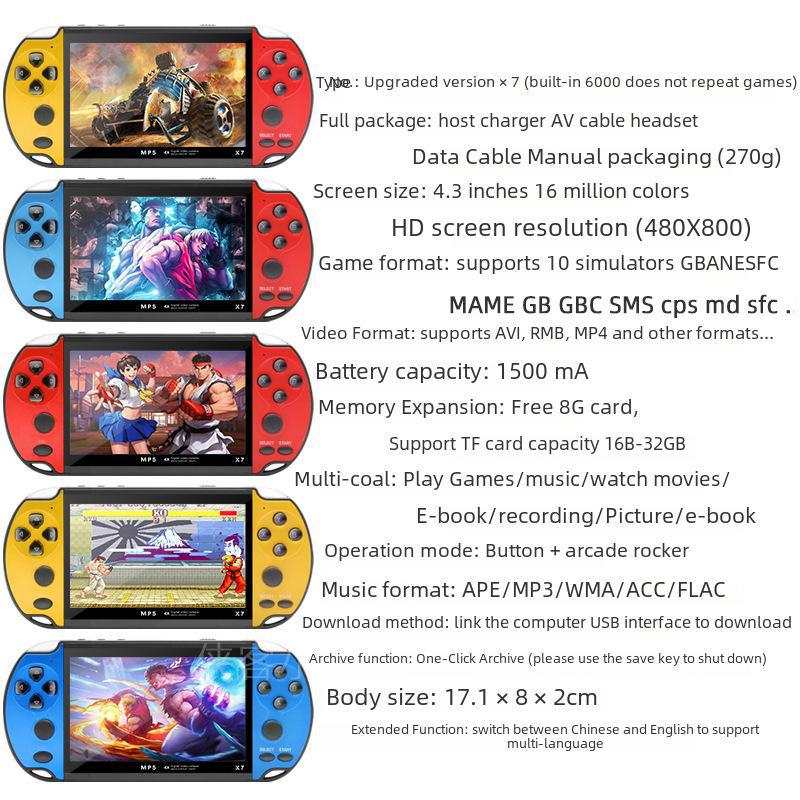 Nowa konsola przenośna X7: 4,3" Retro Nostalgiczny PSP z 8 GB dla Dzieci.
