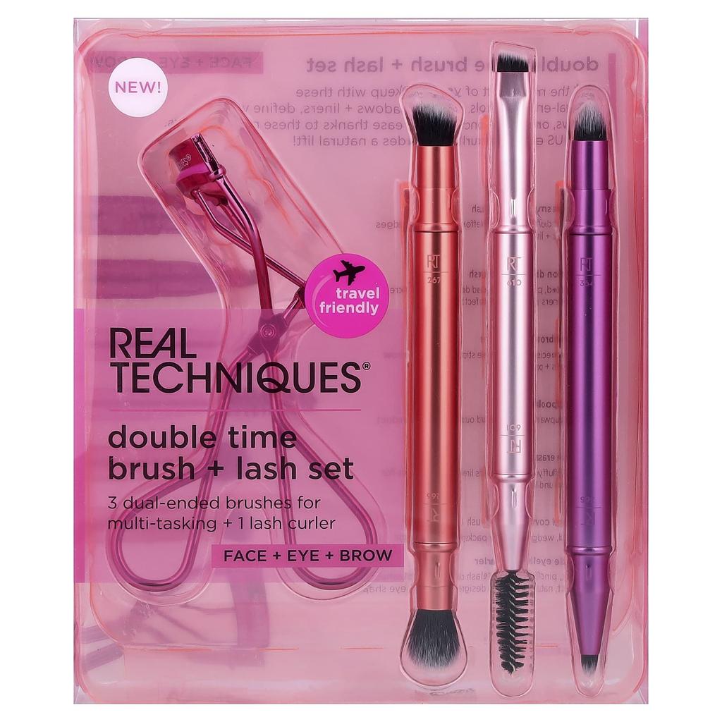Real Techniques Double Time Brush + Eyelash Set, 4 Pieces