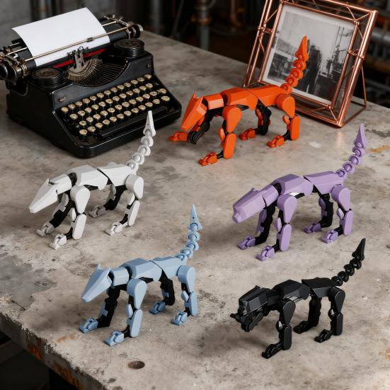 1/5Pcs 3D Printed Robot Dog Figurine Movable Joints Puppy Figure Articulated Animal Model Fidget Toy Home Office Desktop Decoration Ornament