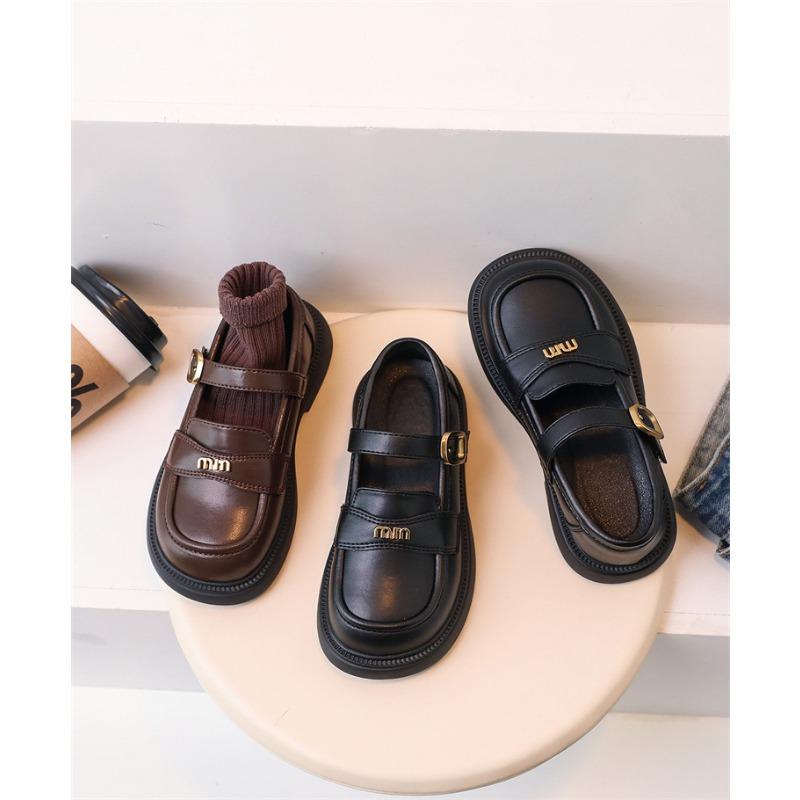 Black Girls Soft Sole Princess Leather Shoes Korean Style Children Casual Loafers