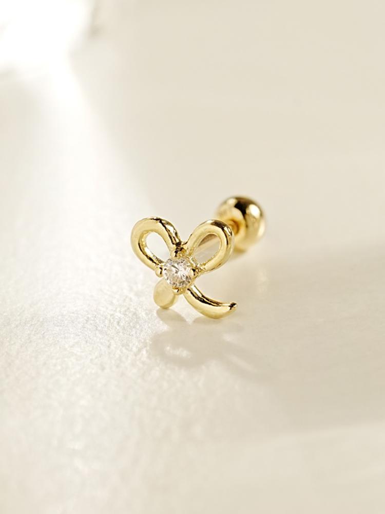 Minimalpiercing 14K Sprout Ribbon Piercing Earrings