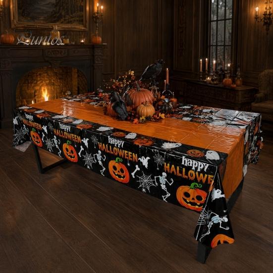 Halloween Party Decoration Happy Disposable Tablecloth, Spooky Pumpkin Ghost Skeleton Waterproof Oil-proof Tablecloth Table Cover for Kitchen