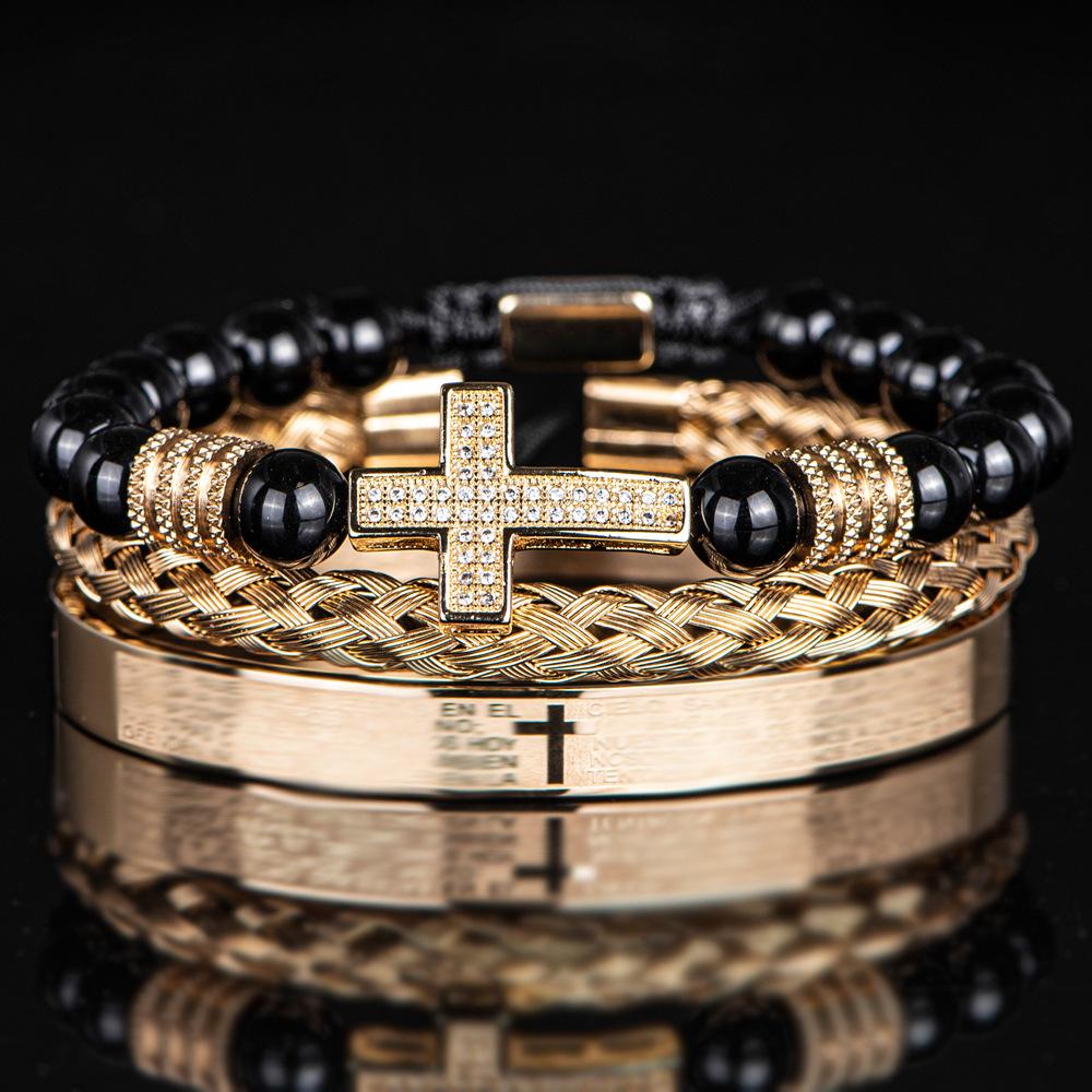 2026 European and American Cross Three-piece Bracelet, Men's Trend Stacking, Niche Design Accessories
