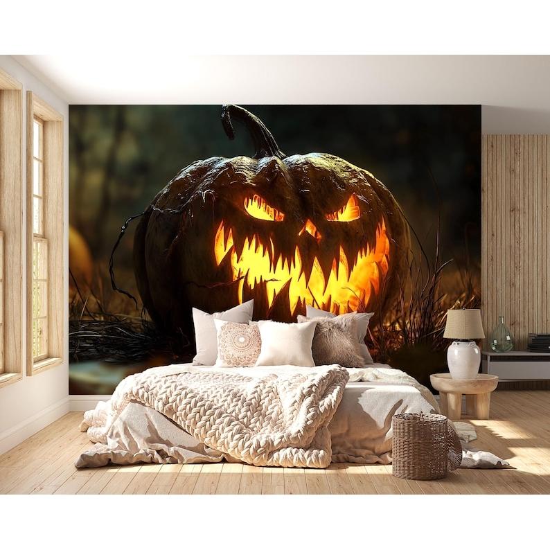 scary pumpkin lantern tapestry 75x100 чёрный