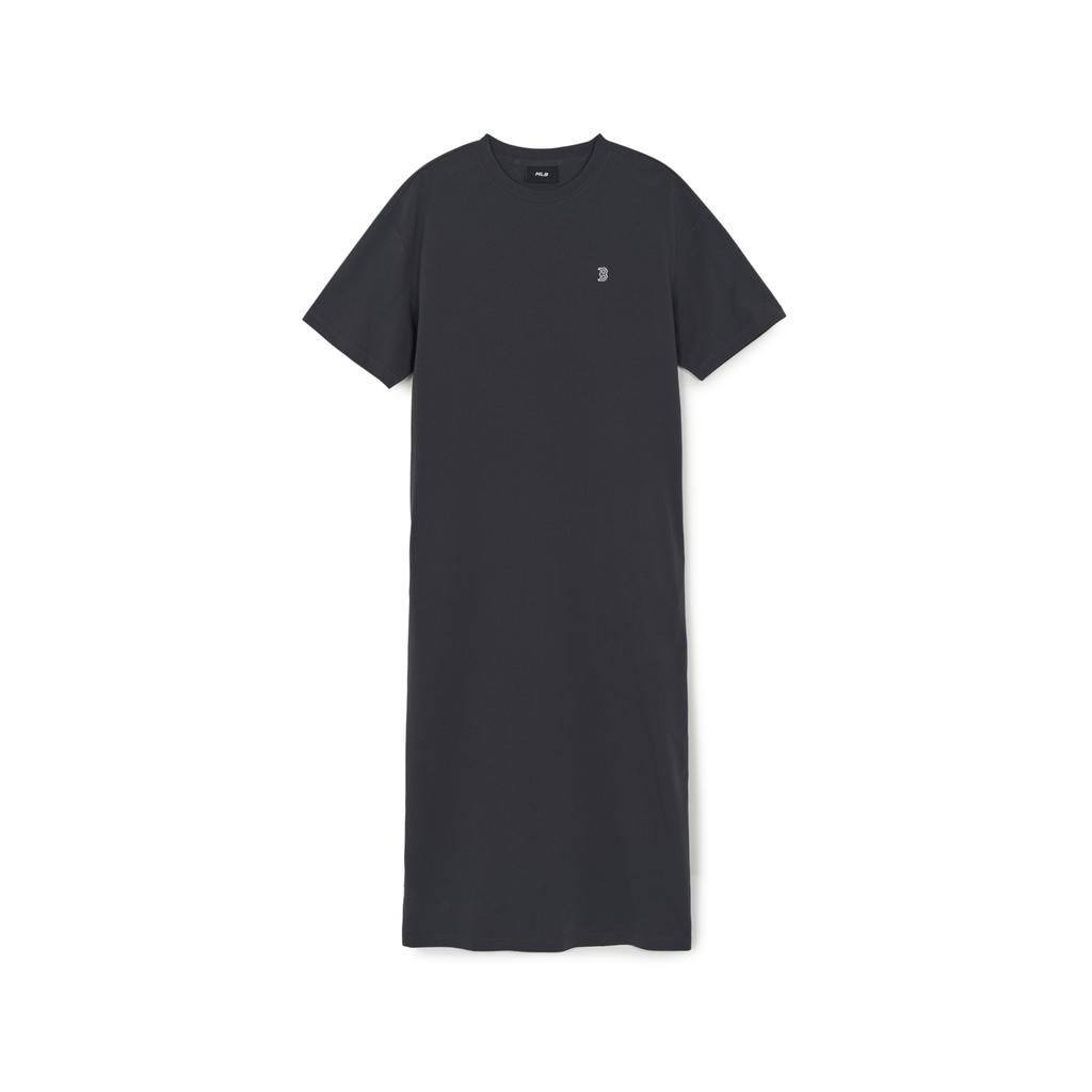 MLB Basic Boston Red Sox Solid Long Side Slit Short Sleeve Dress Women dresses 3FOPB0163-43CGD