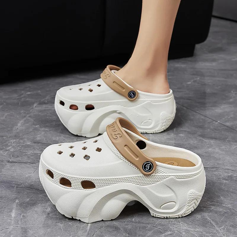 Fashion New 8cm Platform Slippers Woman Fashion Clogs Thick Sole Close Toe Girls Street Beach Slides Female Slip On High Heel Sandals