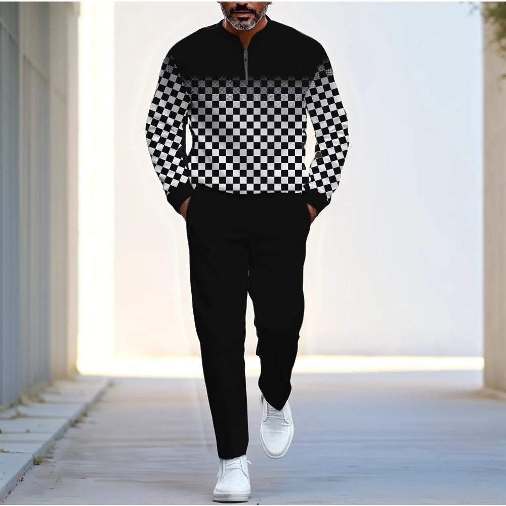 Spring Autumn Fashion Streetwear Men's Long-Sleeved Half-Zipper Stand-Up Collar Trousers Sportswear Men's Clothing Two-Piece set