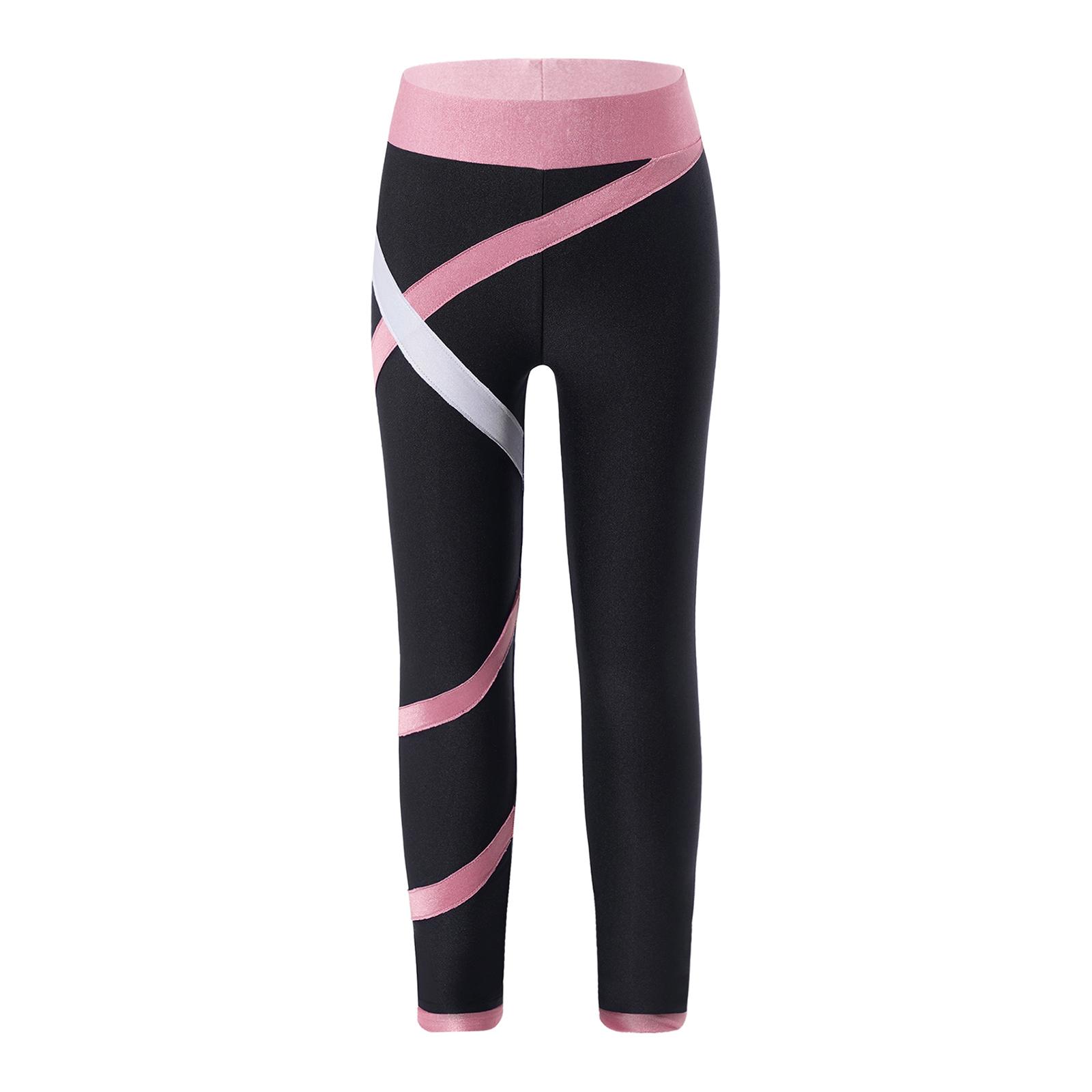 Leggings für Mädchen mit Farbblockmuster, eng anliegend, dehnbar, Eislaufhose, Sporthose 7-8 Years rosa