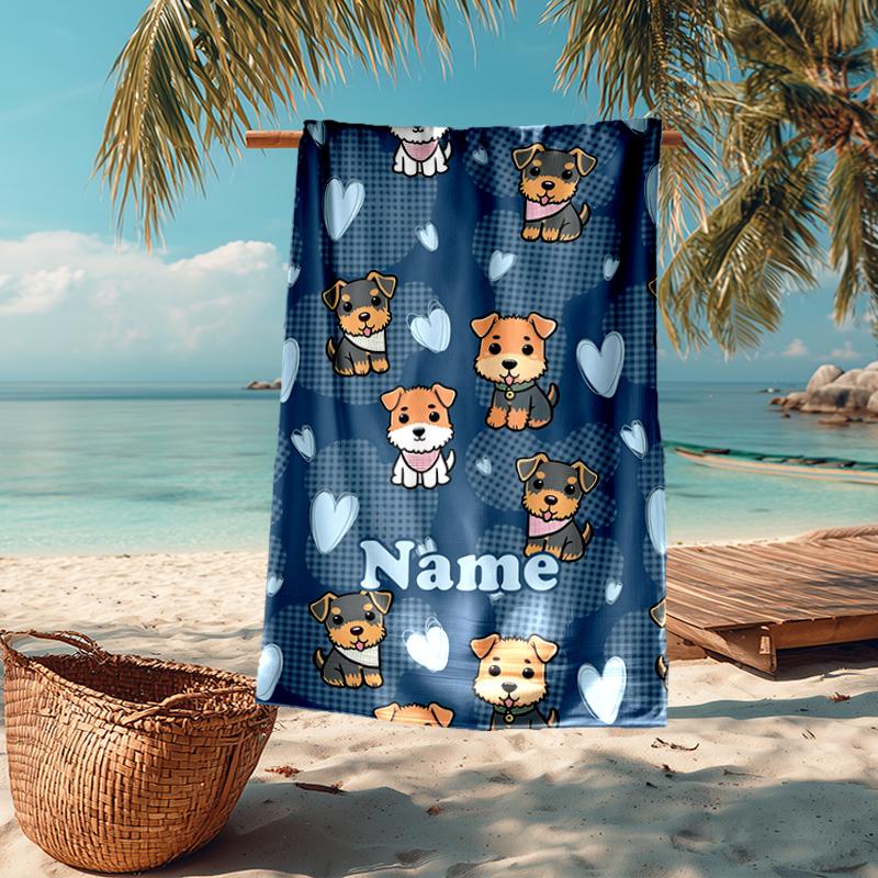 Custom Name Ultra-Soft Beach Towel with Dog Theme,Ideal for Pool - Camping, Diving - Perfect Travel Essential, Vibrant Beach Towel.
