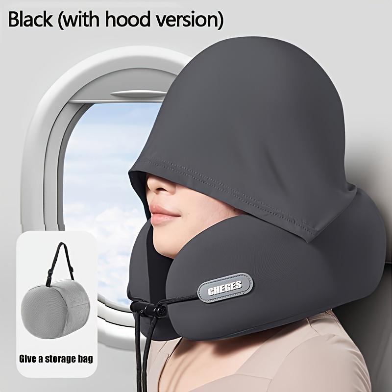 Adjustable U-Shaped Neck Pillow 1pc Hooded Synthetic Fiber Hand Washable Multiple Colors for Car Travel Outdoor Use 100% Filling Comfort Fit