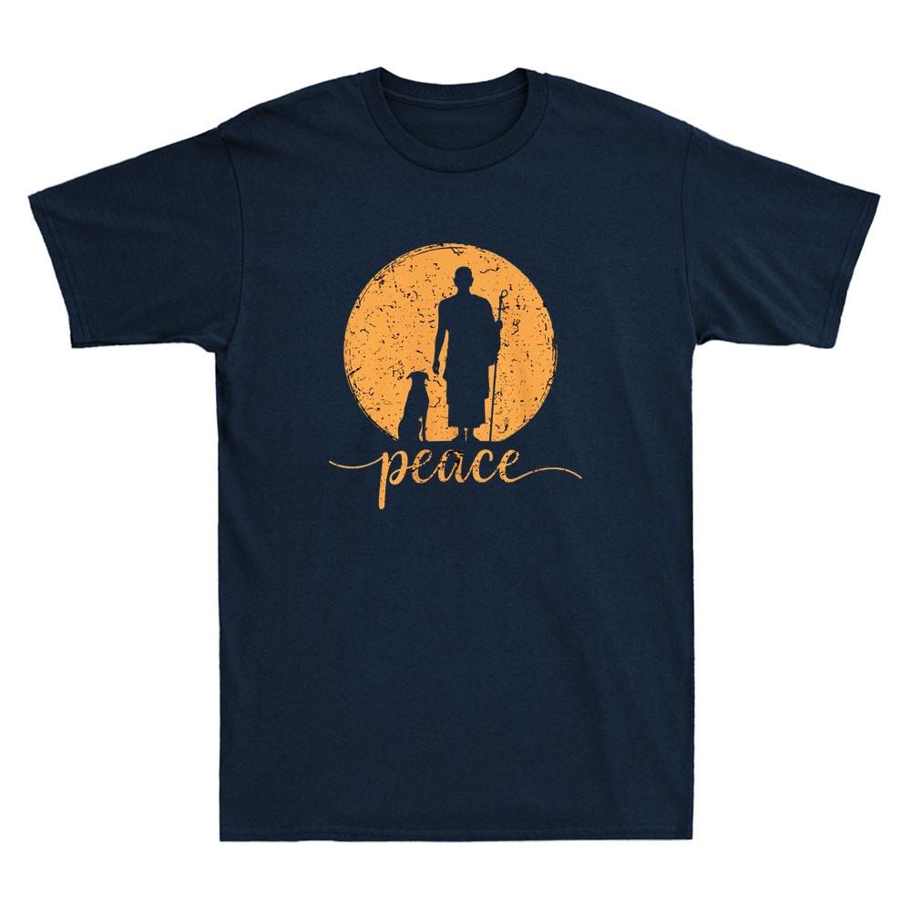 Walk For Peace Monks With Aloka Dog Minimalist Zen Art Vintage Unisexs Tshirt Tee
