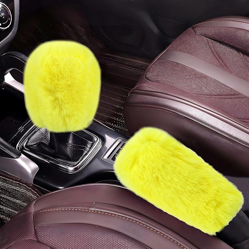 Hovom 2PCS Fluffy Car Gear Shift Knob Cover & Handbrake Cover, Soft Plush Hand Brake Handle & Gear Shift Cover For Women Girls, Universal Comfortable жёлтый