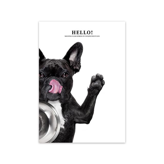 Nordic Funny Animal Canvas Painting Black Dog Wear Sunglasses Clothes Poster Print Black White Wall Art Pictures for Living Room
