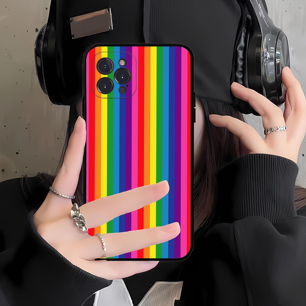 Colorful Rainbow Stripe Phone Case Silicone Soft for iphone 16 15 14 13 12 11 Pro Mini XS MAX Plus X Cover