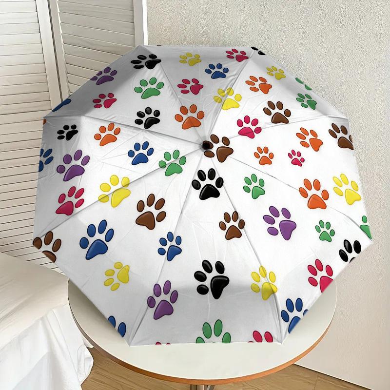 1pc Paw Prints Pet Lover Automatic Folding Umbrella, Heavy Duty 8 Rib Iron Frame,  Suitable for Travel, Daily Use, Birthday, Decor Gift m0104009