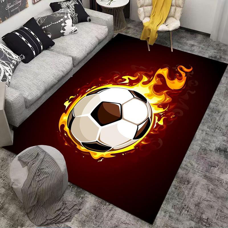 Fiery Soccer Ball Printed Carpet for Bedroom and Living Room Decor Suitable for Use As an Anti-slip for Living Room Bedroom Sofas