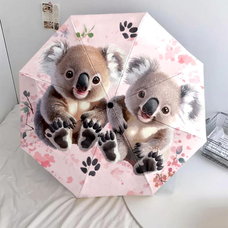 Fantasia koala rosa, ombrello pieghevole automatico, design portatile e pieghevole, 8 stecche, un regalo di Natale o di compleanno.