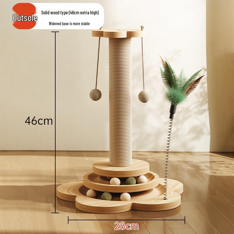 Vertical Wear-Resistant Sisal Rope Cat Scratching Post with Turntable and Teaser Toys