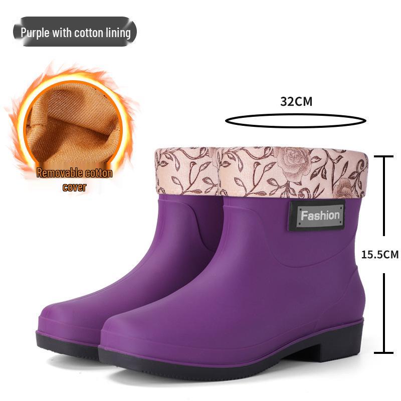 Women's British Fashion Mid-Calf Waterproof Rubber Rain Boots - Non-Slip, Warm Frosted Overshoes for Kitchens and More