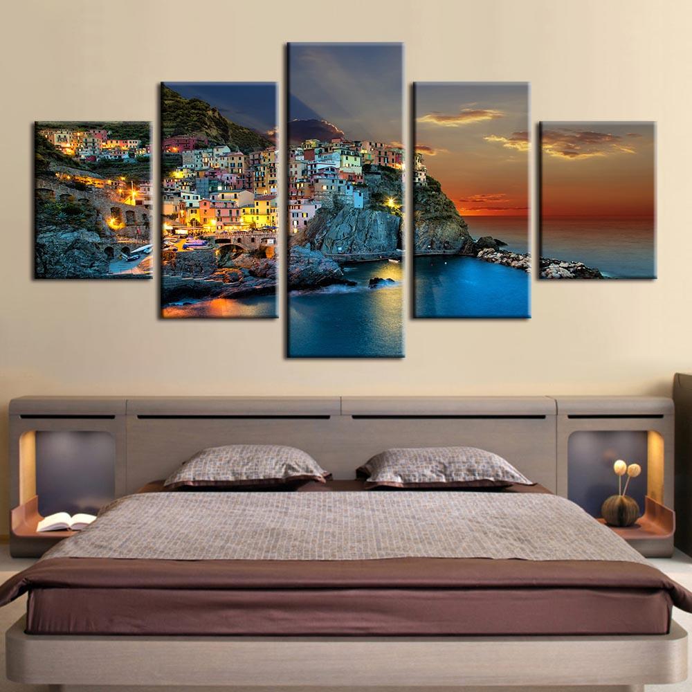 Canvas Coastal Cities Posters Paintings Wall Art Prints Modular 5 Panel Pictures Home Decoration For Living Room