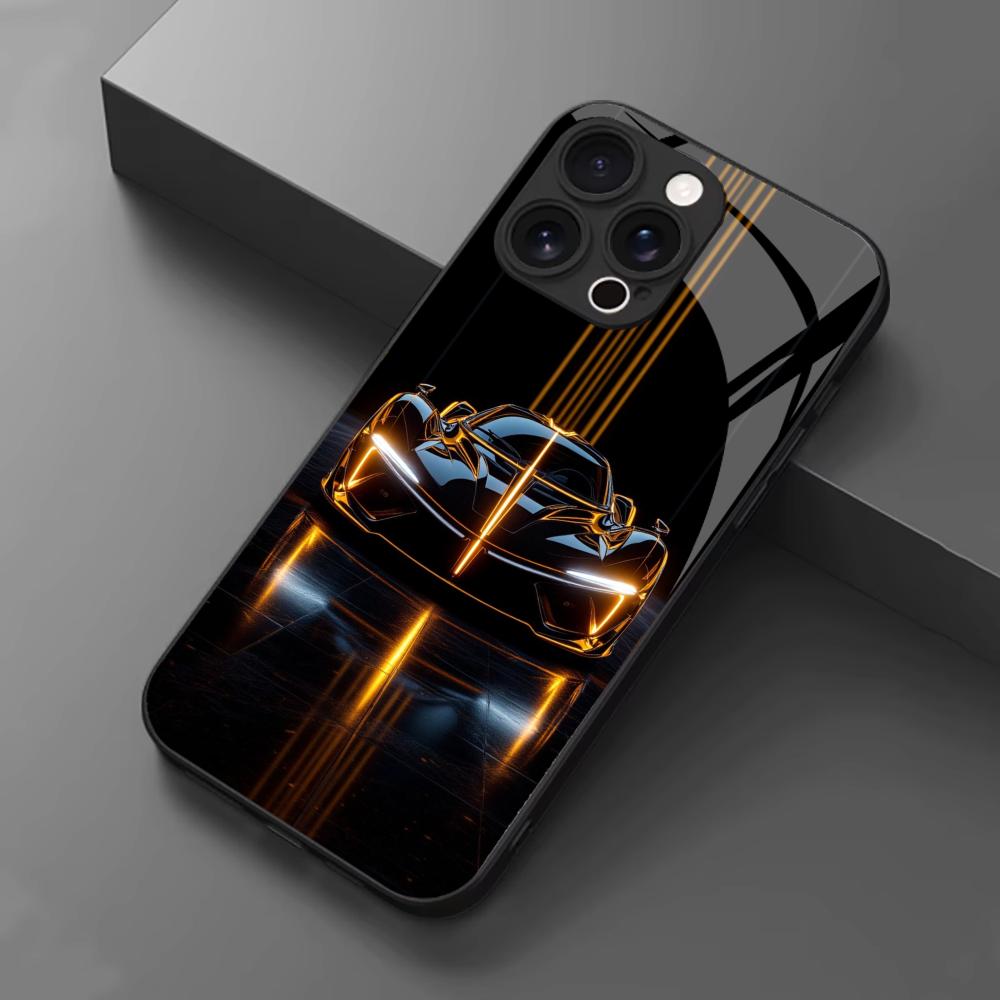 Edgy Neon Sports Car Graphic Glass phone case mobile phones for iphone 17 pro max cover for iPhone 17 16 15 14 13 12 pm Pro Plus