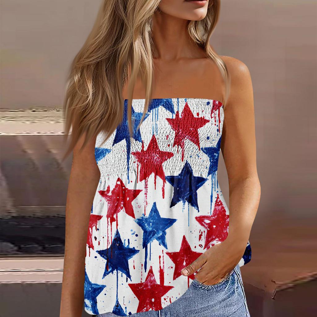 Summer Tube Tops For Women,Cute Sexy Off Shoulder Print Sleeveless T-Shirt