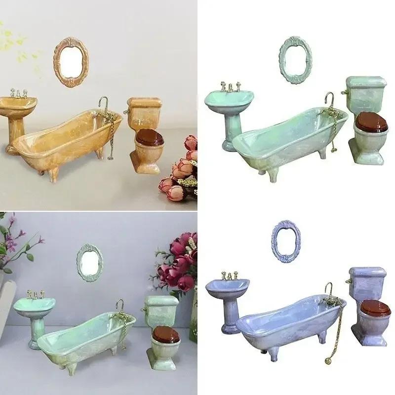 1:12 MINI Set Miniatură Baie Păpușă Mobilier Mini Ceramică Simulare Cadă Oglindă Lavabo Decor Casă de Păpuși