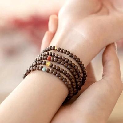 Pulseira de sândalo natural de alta qualidade para mulheres e meninas, pulseira retrô requintada com contas, acessórios de joias e presentes