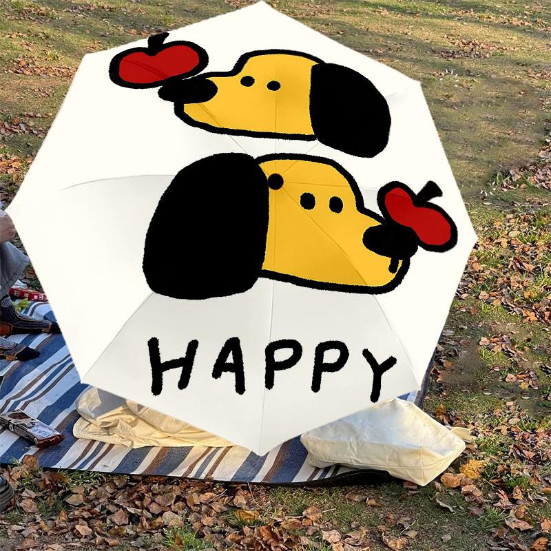 1 Stück Hund Glücklicher Regenschirm-8-Rippen Verstärkt Tragbar Faltbar Reise Geeignet für Alle Jahreszeiten Outdoor Tägliche Nutzung-J346