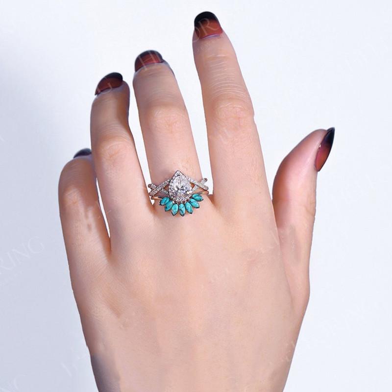 Elegant Silver Color Fashion Rings For Women Exquisite Water Drop Inlaid Zircon Stones Wedding Rings Set Engagement Jewelry