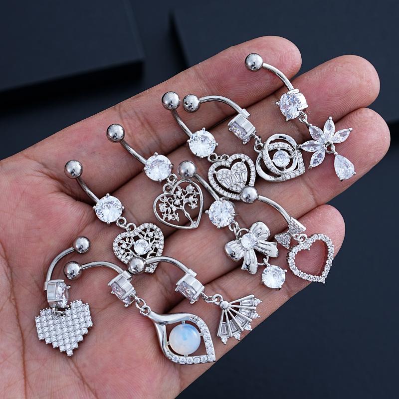 Heart Bow Pendant Belly Button Ring For Women Girls Body Piercing Stainless Steel Navel Ring Beach Jewelry