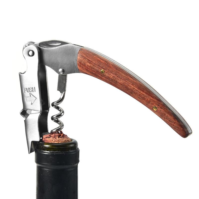 Wijnopener van roestvrij staal, professionele kelnerskurkentrekker, leren etui, bierflesopener en foliesnijder, cadeau voor wijnliefhebbers