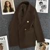 Women's Notched Collar Long Sleeve Blazer Loose Fit Casual Office Jacket Solid Color Single Breasted Pocket Outerwear