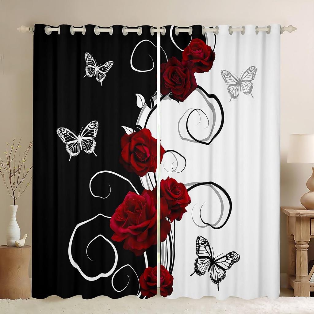 Valentine Day Curtain Red Rose Curtains Drapes Romantic Floral Window Couple Botanical Flower Treatments Polyester
