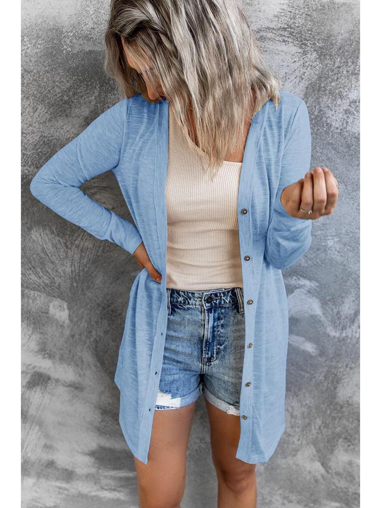 2025 Autumn Winter Women's Long Button Casual Cardigan - Pure Color, Long Sleeve