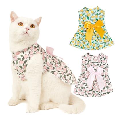 Haustier Kleid Bowknot Dekor Dress-up Pullover hohe Elastizität atmungsaktiv Zitrone Druck ärmellose Welpen