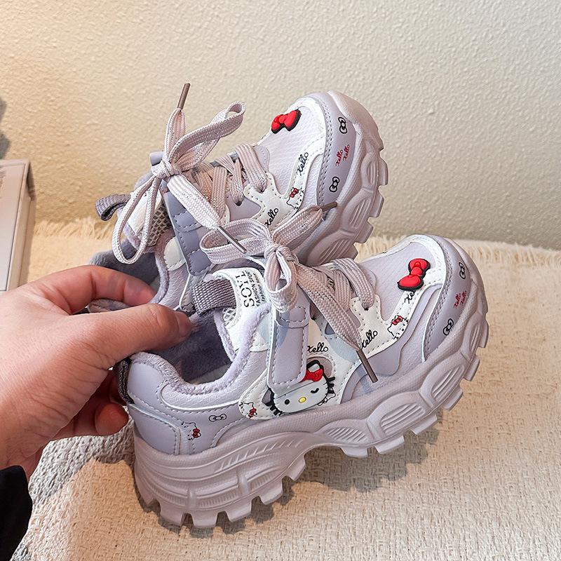 Girls' Cotton Dad Shoes with KT Cat Design, Two-Layer Velvet, Fashionable and Sporty for Autumn/Winter 2025