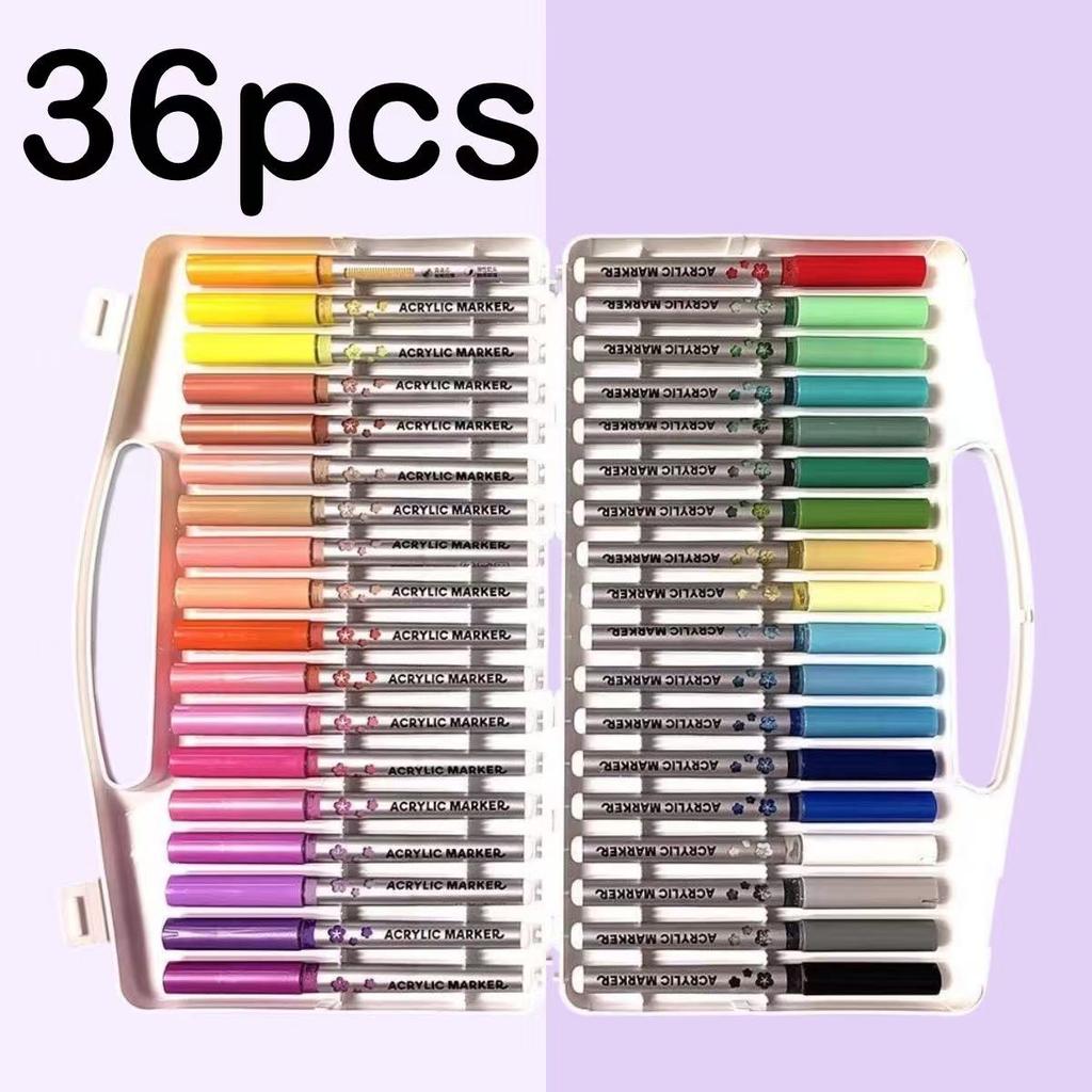Soft Brush Tip Liquid Acrylic Markers 12/18/36 Colors Non-Bleeding Layerable Paint Pens for Rocks Canvas Fabric Glass Wood Craft