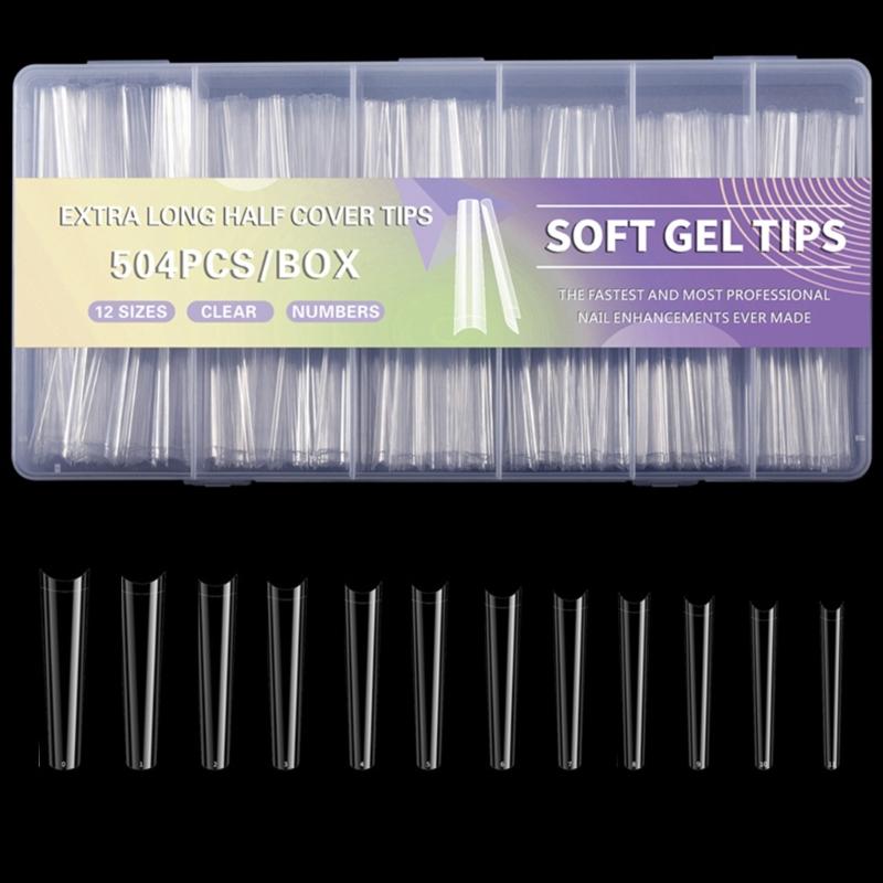 504x Clear Nail Tips for Acrylic Nails Extra Long Full Cover Tips Ballerinas False Nails Soft Gels Tips Nail Supplies