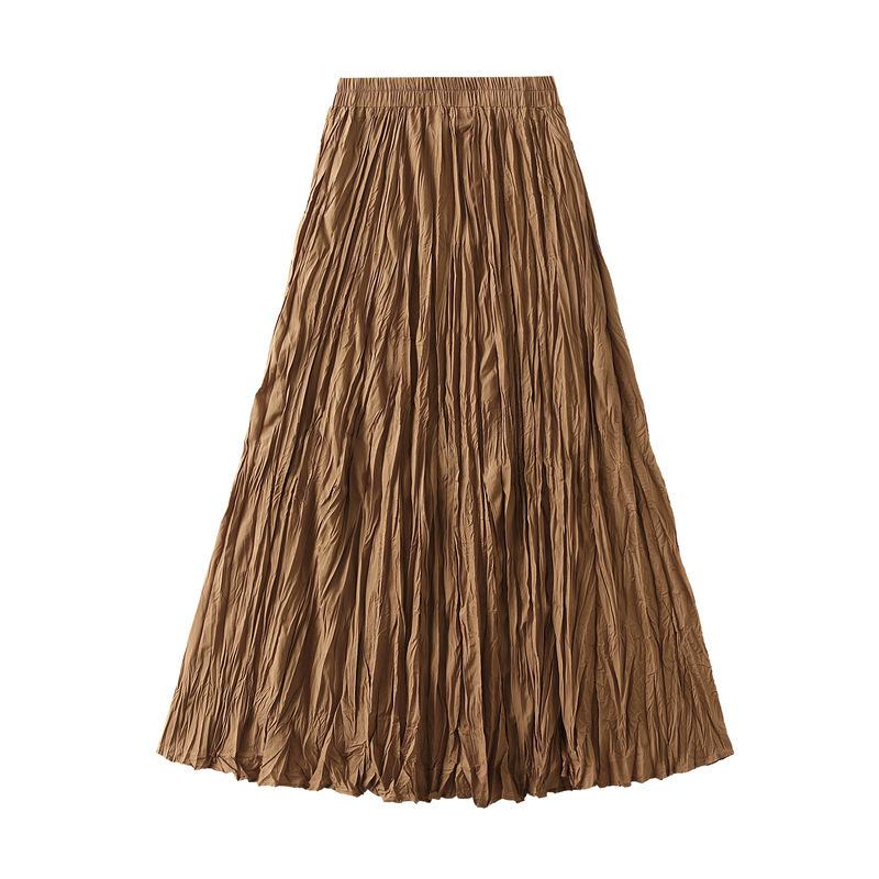 Women's Spring Summer Solid Pleated Half-body Skirt A-Line Long Skirt Female Elegant Casual Skirt