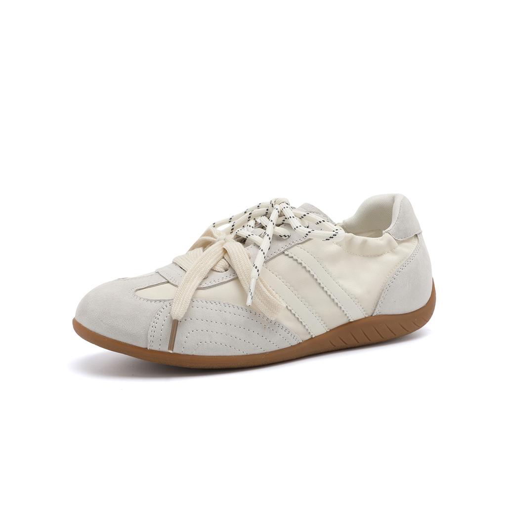 Double lace contrasting color spliced women's shoes: Spring and summer retro casual shoes, fashionable sports and training shoes