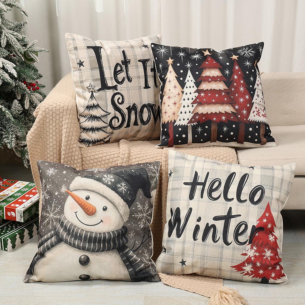 4pcs Christmas Pillow Covers Linen Pillowcases Navidad Xmas Throw Pillow Covers For Home Sofa Couch Christmas Decorations 2025