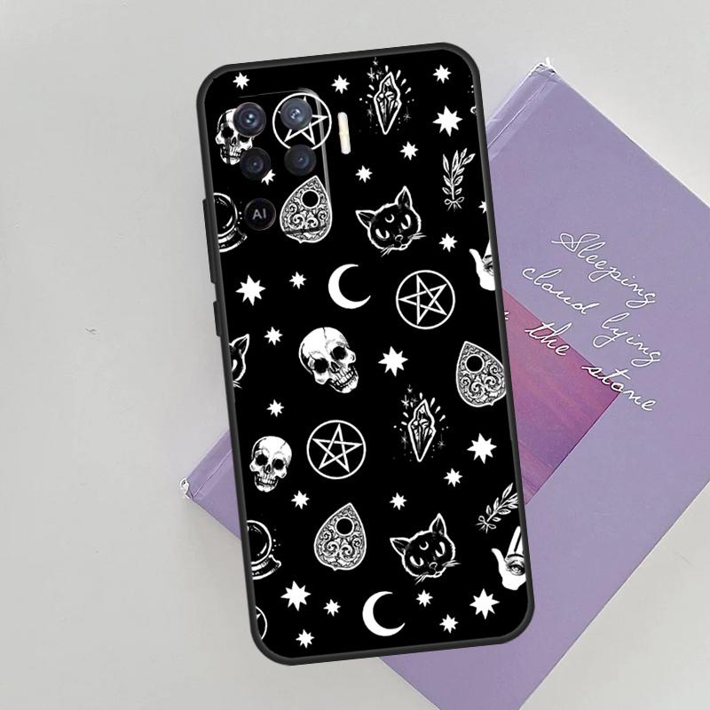 Halloween Witch Cat Phone Case For Oppo A96 A76 A16 A74 A53 A54 A94 A15 A17 A52 A72 A57S A58 A78 A98 A79 Cover
