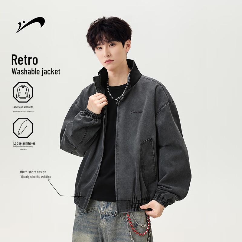 

Men s Vintage Washed Stand-Collar Detroit Jacket L