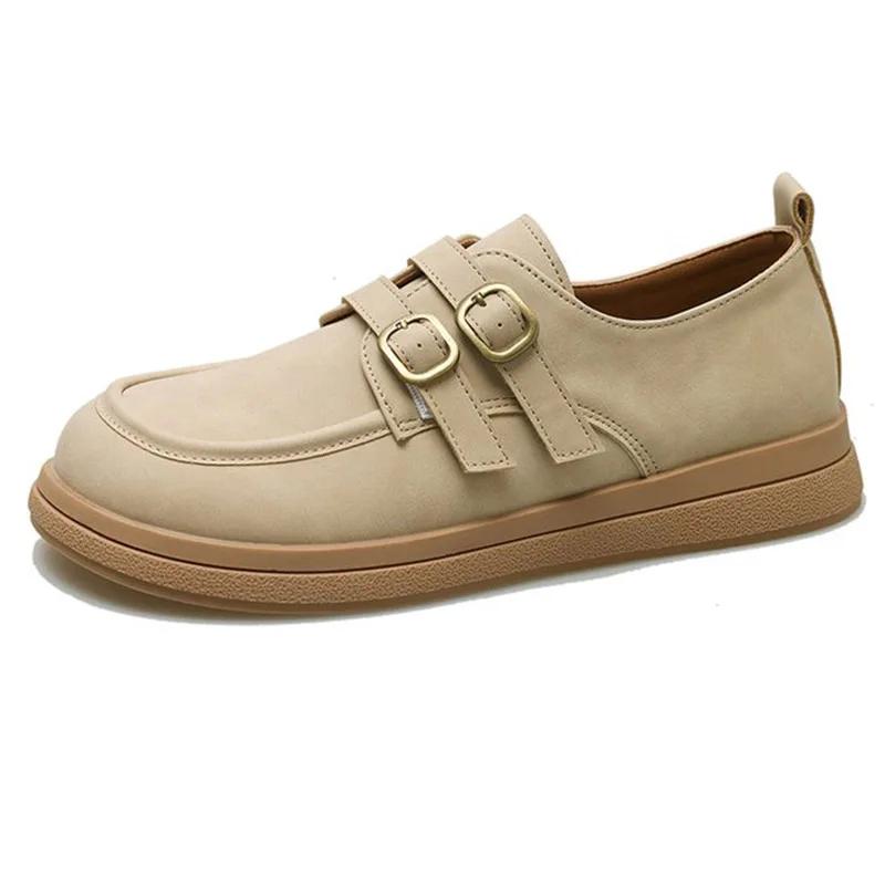 Womens Derby Shoes Autumn Slip-on Female Footwear Loafers With Fur Clogs Platform Leather Summer New Fall Retro Slip On Dress