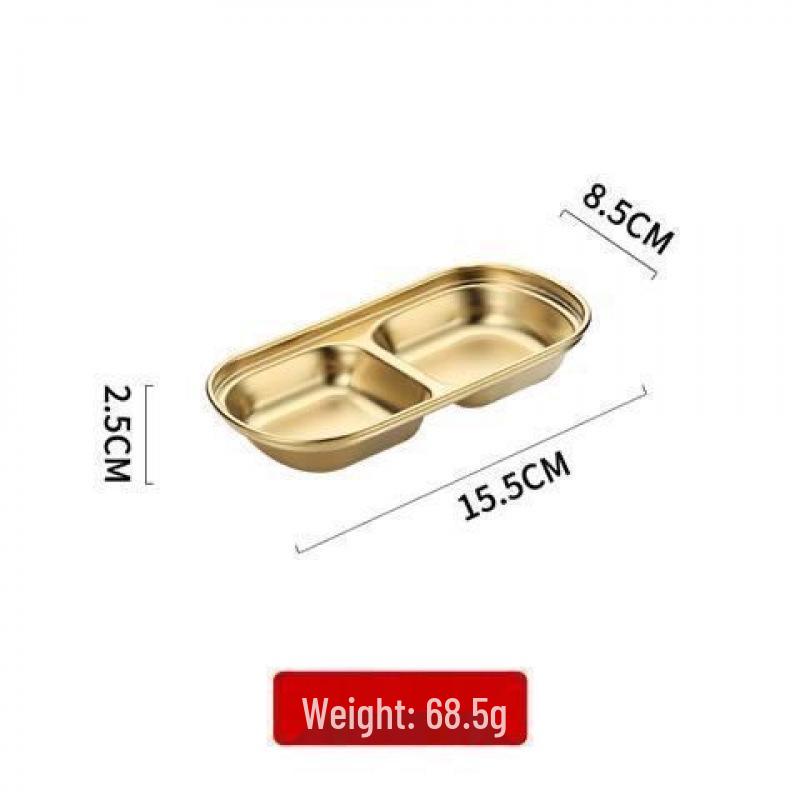 Korean Style 304 Stainless Steel Multi-compartment Sauce Dish for BBQ & Hot Pot, Golden Finish