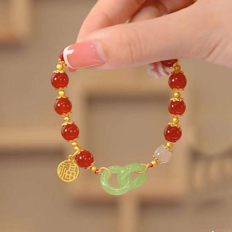 Ins Style Creative Lucky Beads Bracelet Vintage Light Luxury Handmade Bangle For Women'S Girls Wrist Chain Jewelry Gift