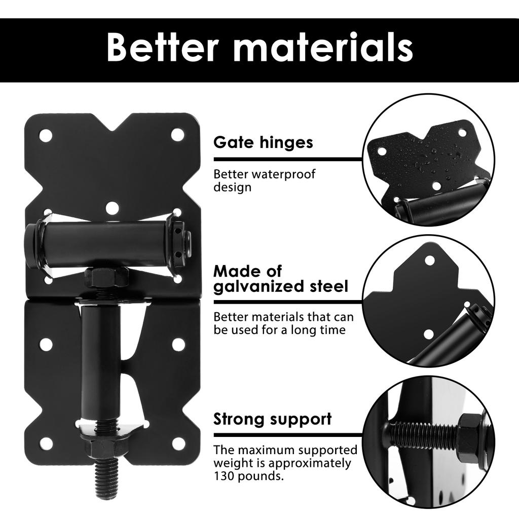 4PCS Self Closing Gate Hinges Heavy Duty with Installation Screws and Swing Adjuster Tool 90 Degree Adjustable Hinges for Fence