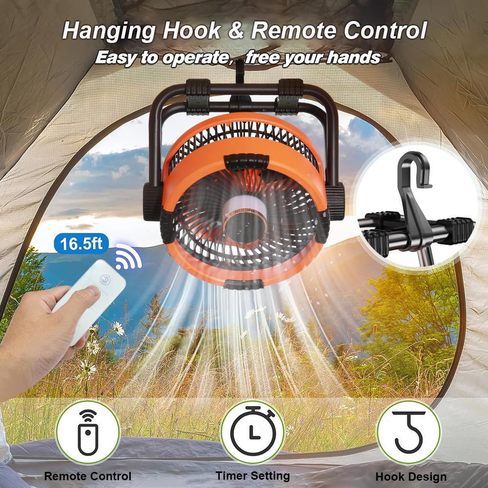 20000mAh Outdoor Tent Electric Ceiling Fan Wireless Portable Air Circulators Rechargeable Camping Fan