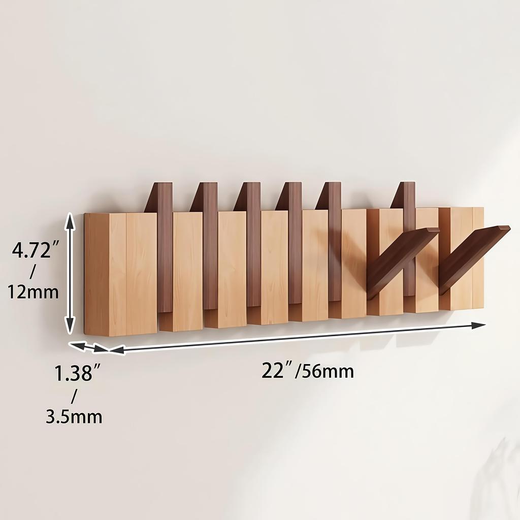 [Wall-Mounted Coat Rack] 1pc Natural Wood Wall-Mounted Coat Rack with Hooks -Piano-Shaped Accordion Design,Walnut Finish,Space-Saving Vertical Storage
